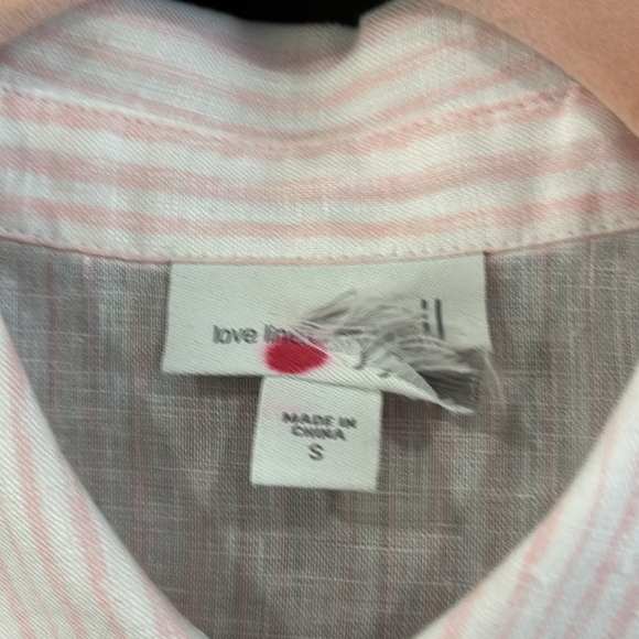 J Jill Love Linen Women’s Shirt Striped‎ Blouse Long Sleeve Top Pink Size Small - Picture 2 of 6